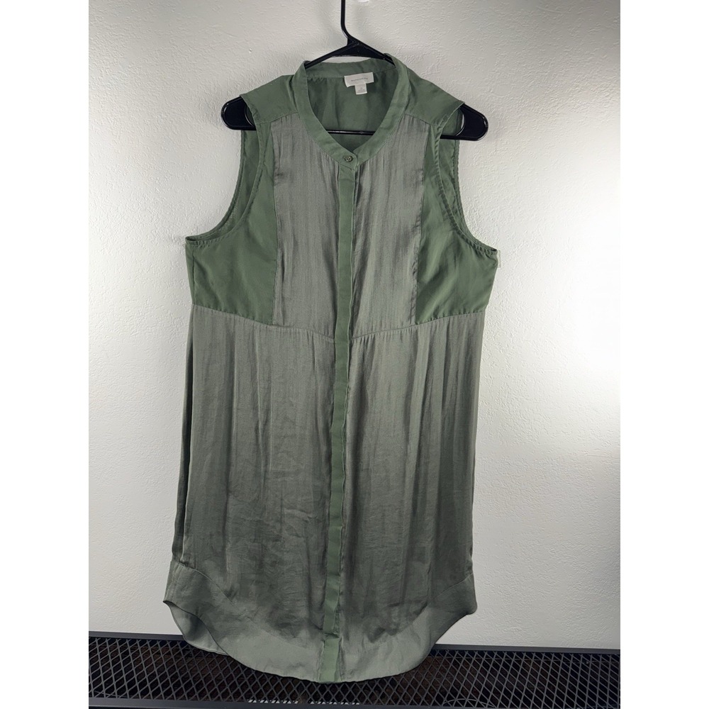 Witchery Womens Size 14 Olive Green Sleeveless Shirt Dress Tunic Button Front